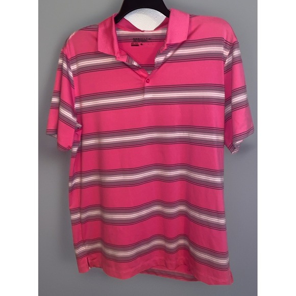 Nike Other - Nike Golf‎ Tour Performance Pink & White Striped Dri-Fit Polo Shirt Size Large